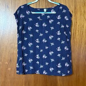 Old Navy Dark Blue Floral Print Blouse